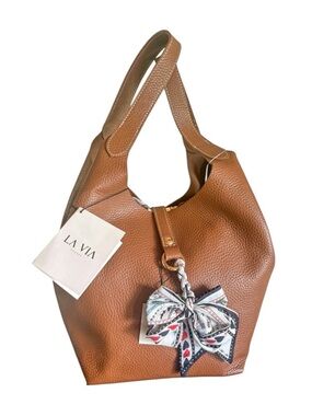 La Via Made in Italy Pebbled Leather Double Handle Shopper Bag w Pouch & Charm